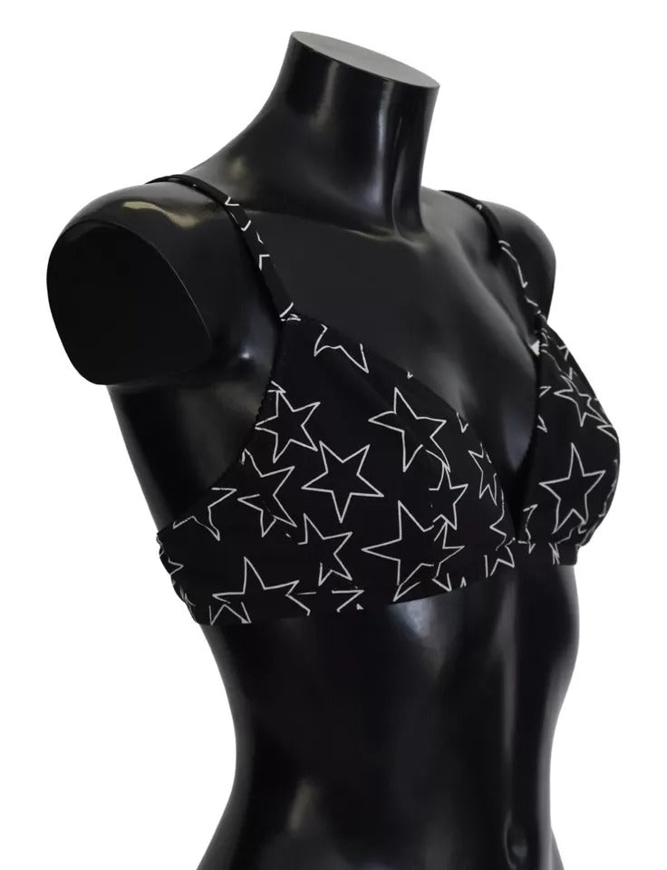 Star-Embroidered Cotton Bra Top — Black