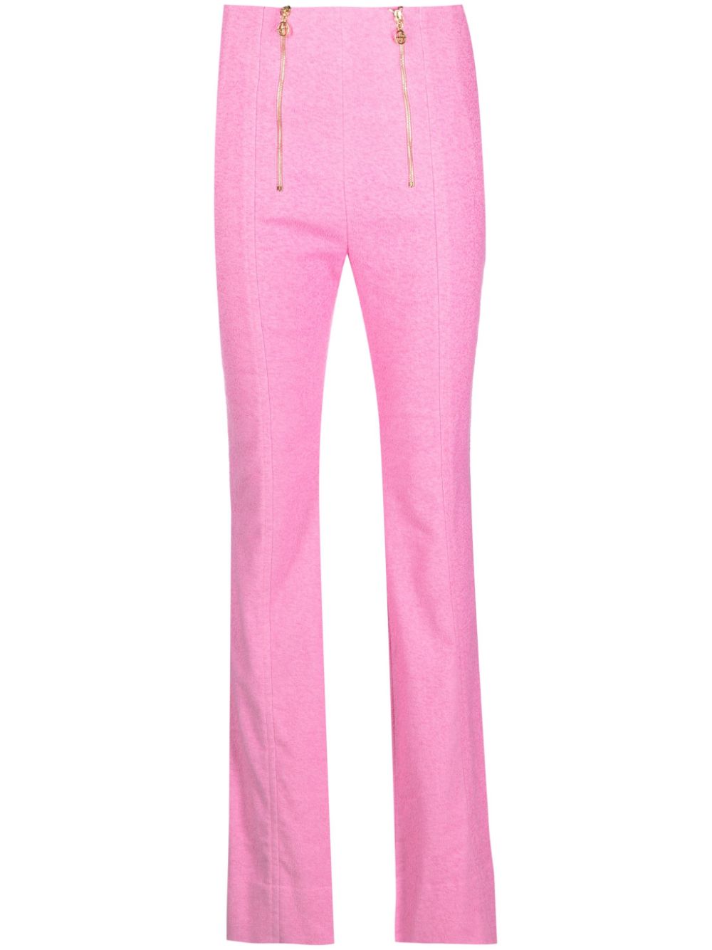 Zip-detail tweed flared trousers - Pink