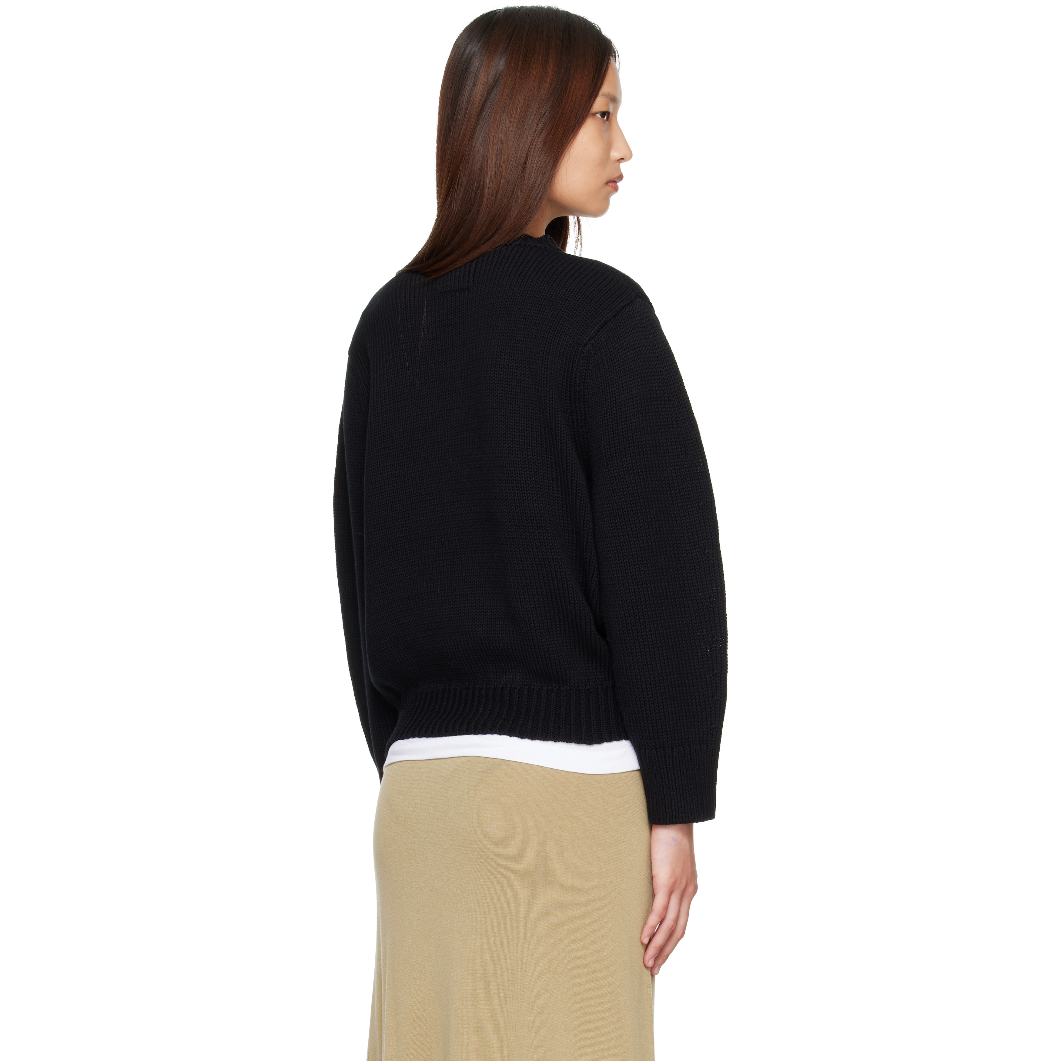 Black Oversized Crew Knit Sweater