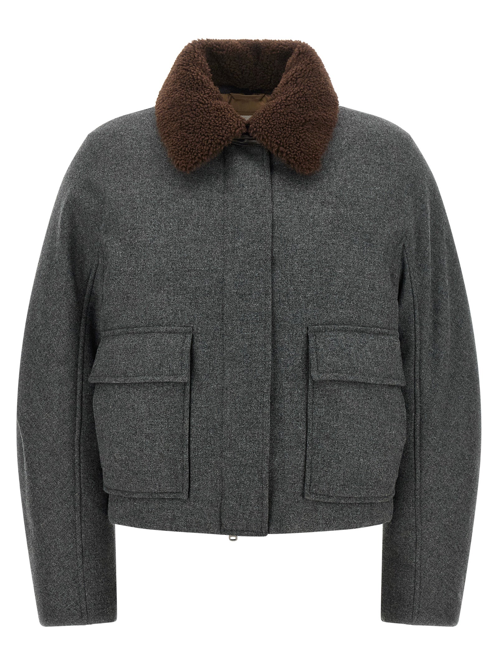 Virgin Wool with Shearling Collar Jacket — Gray