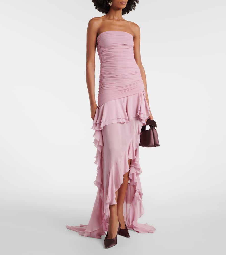 Asymmetric ruffled georgette gown