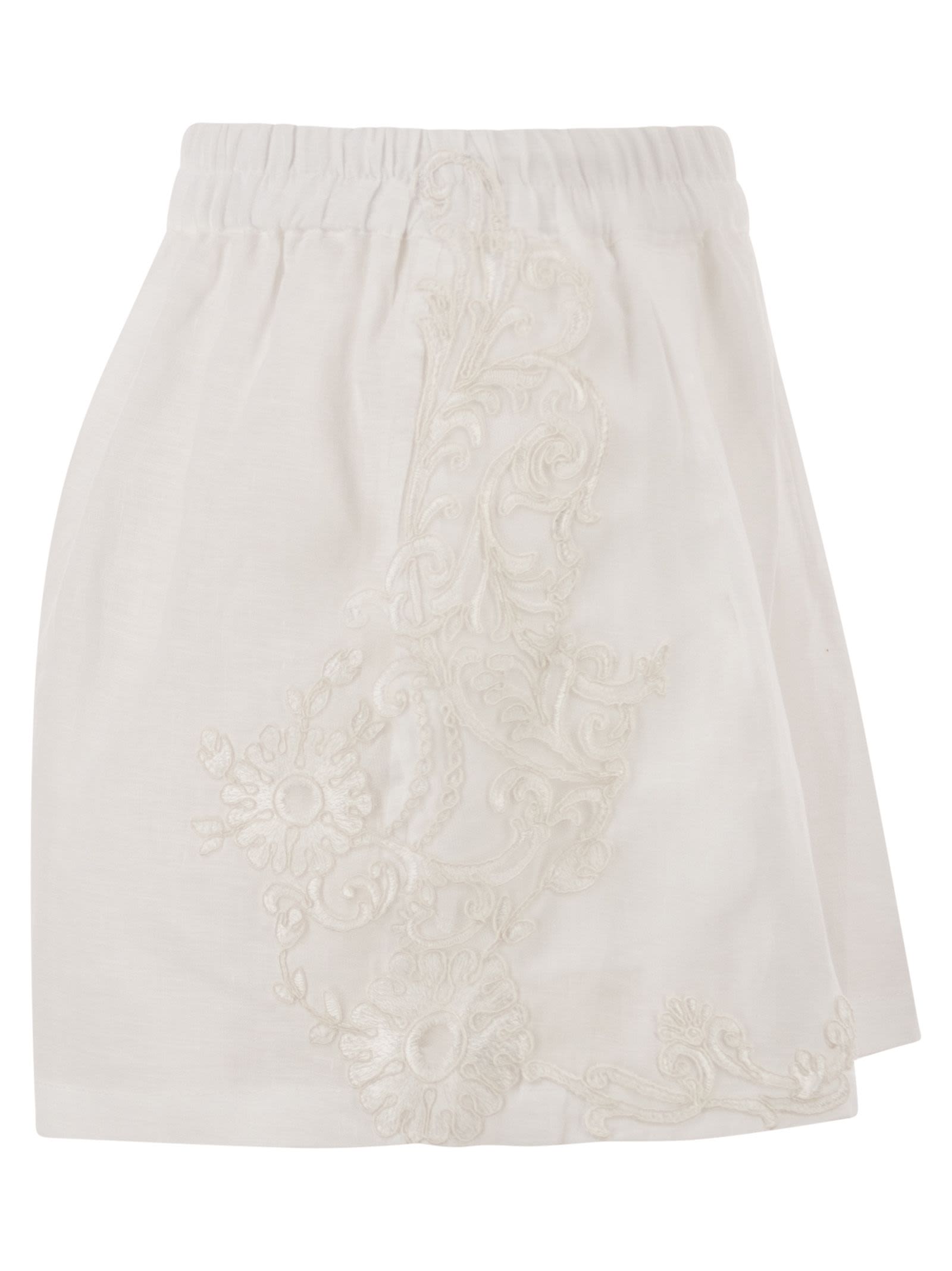 Maurizio Mykonos Short en lin avec broderie et élastiquée