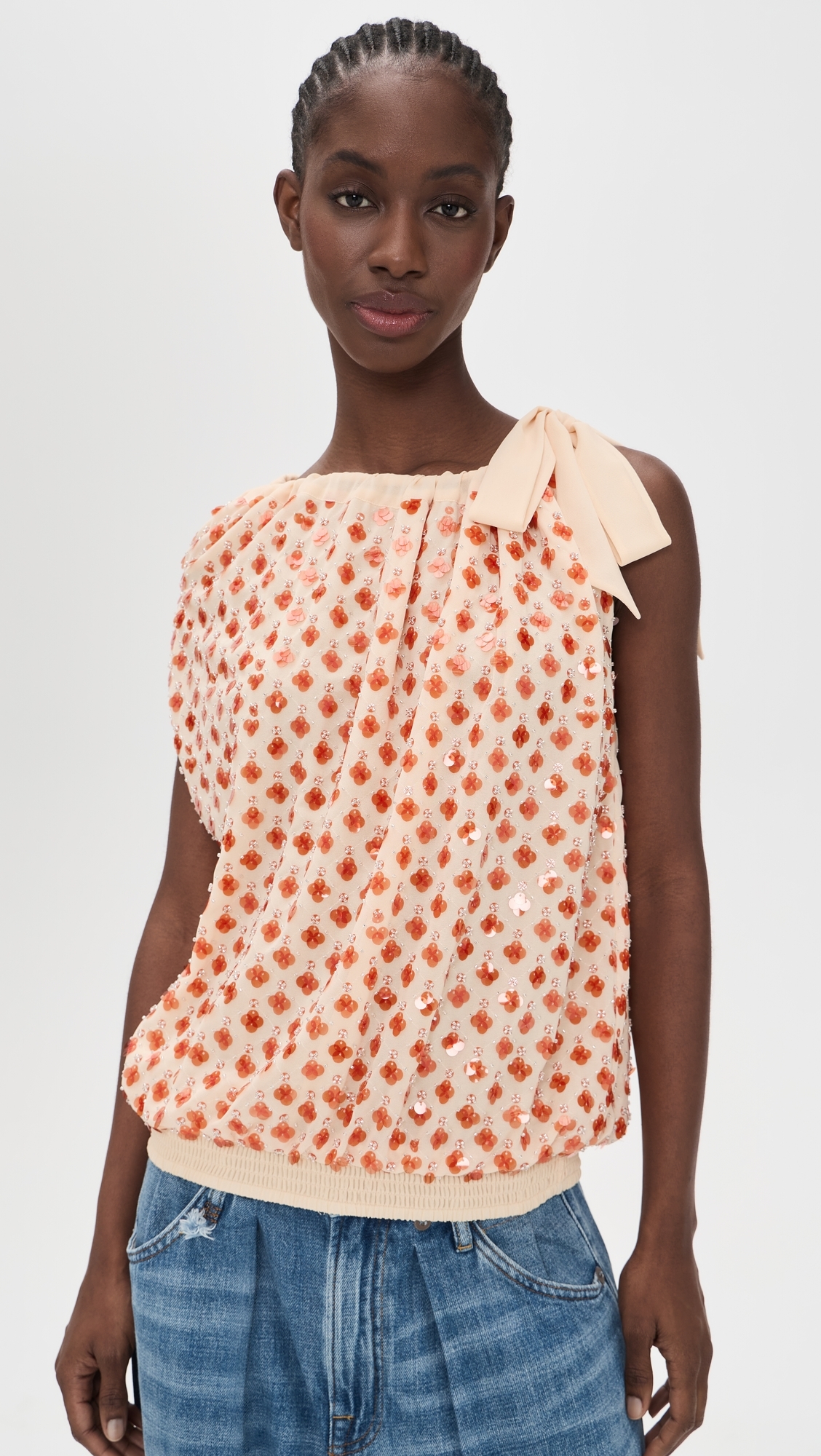 Jocelyn Sequin Smocked Top Combo1 Off White