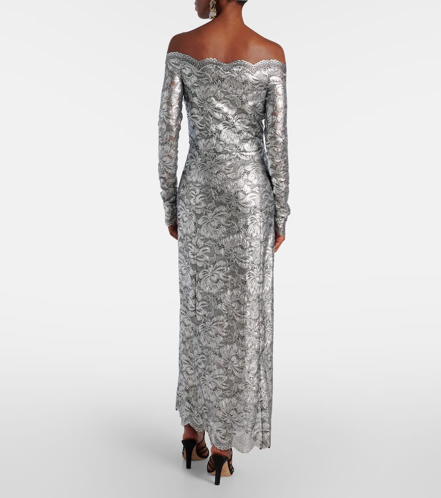 Metallic-effect lace maxi dress