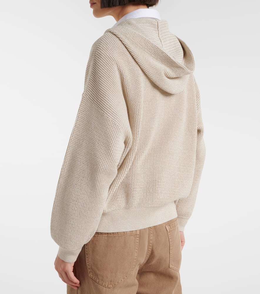 Open-knit cotton-blend lamé zip-up hoodie