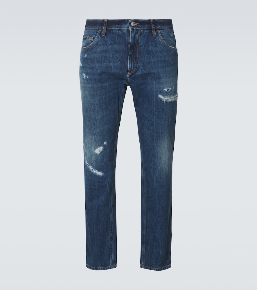 Distressed straight jeans