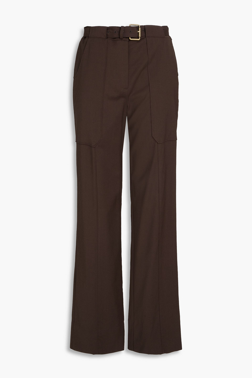 Andie belted wool-blend straight-leg pants - Brown - UK 16