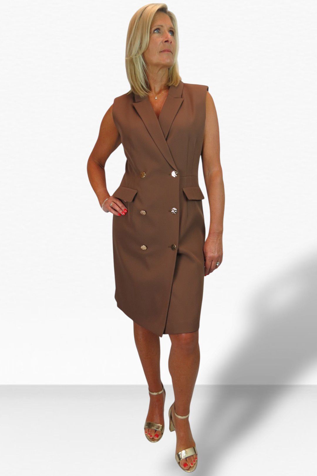 Paulo Due Sleeveless Double Breasted Blazer Dress In Tan