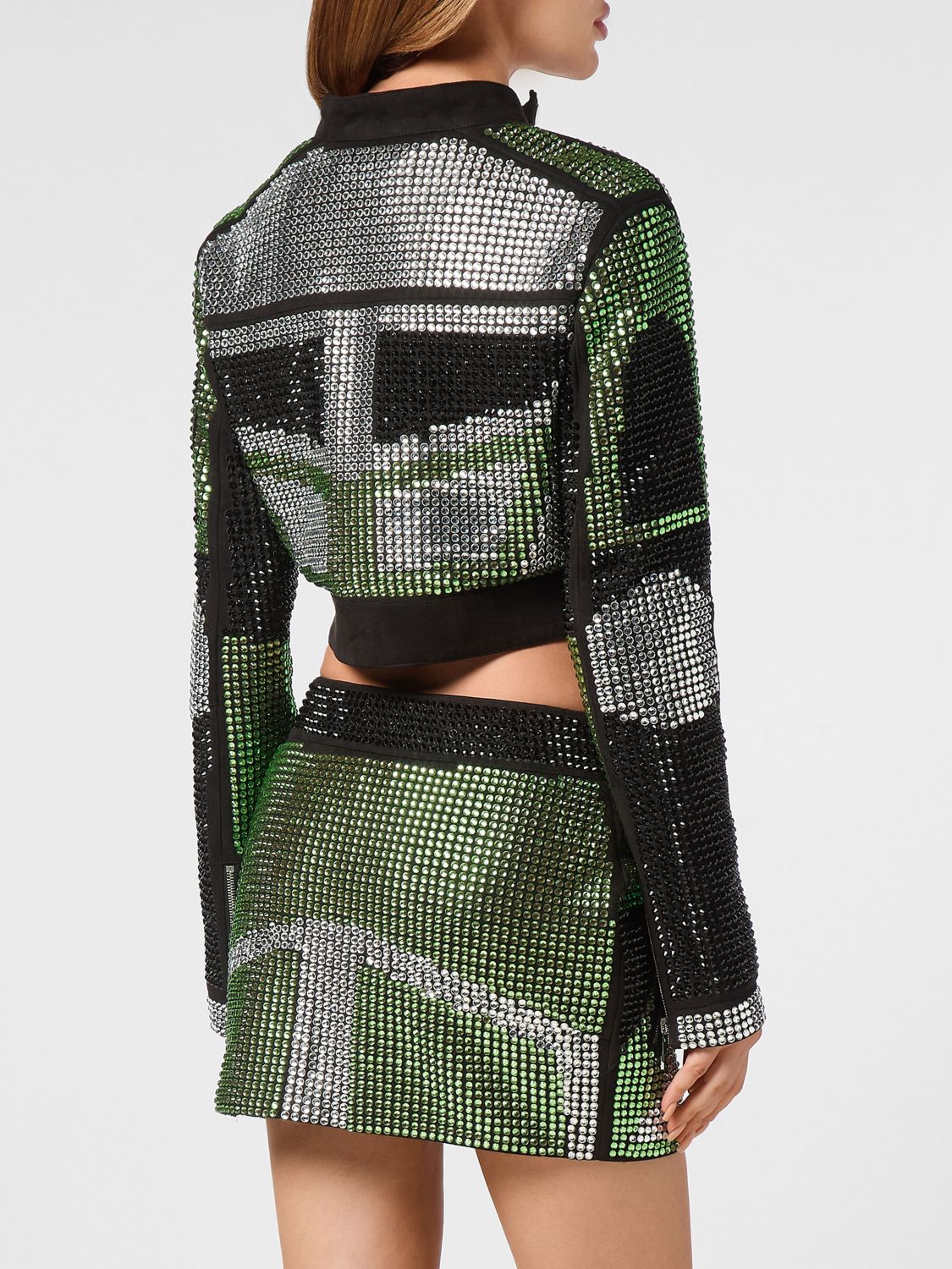 Strass cropped biker jacket - Silver