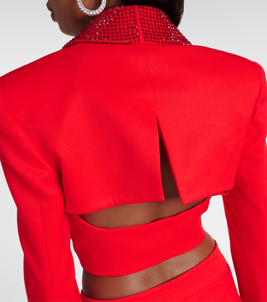 Crystal-embellished cropped wool blazer