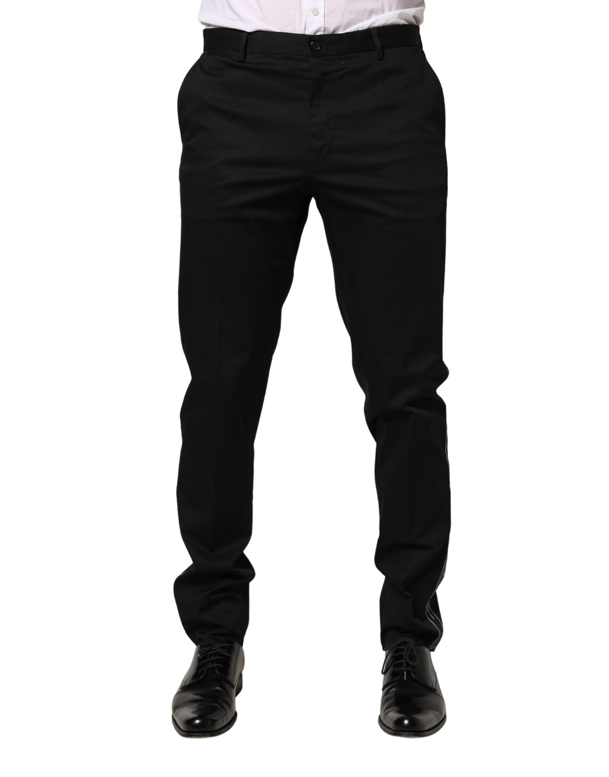 Cotton-Elastane Dress Trousers — Black