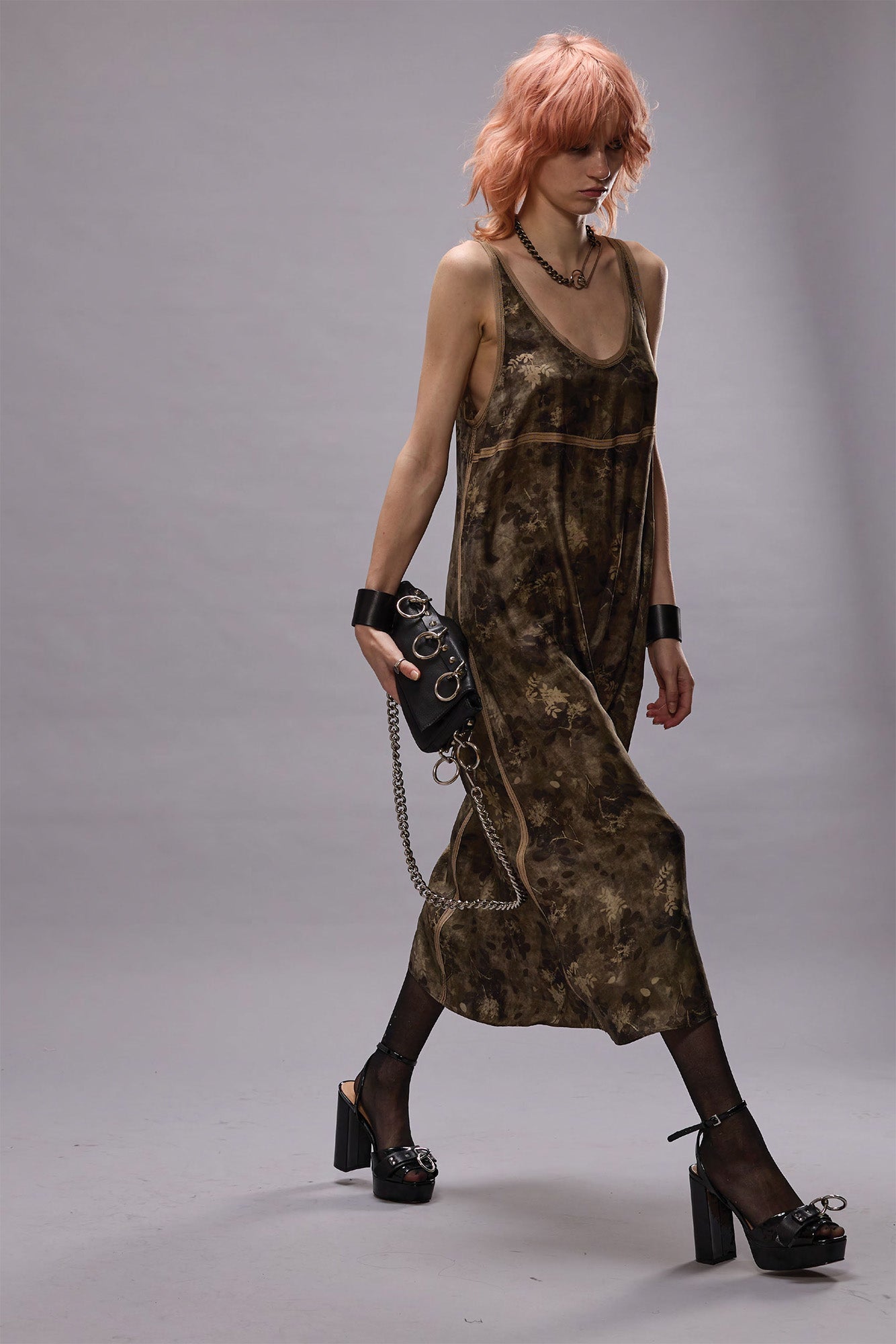 R13 Taped Tank Dress - Olive Flora