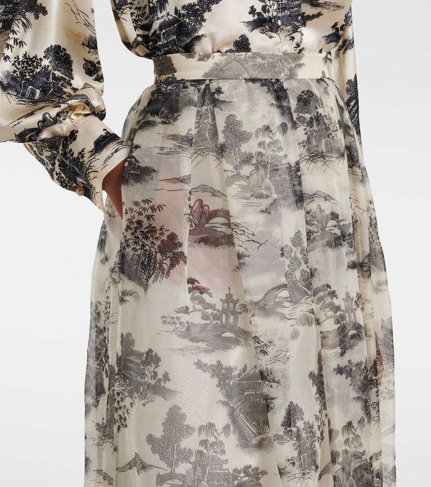 Elegante Sabbia printed silk organza maxi skirt