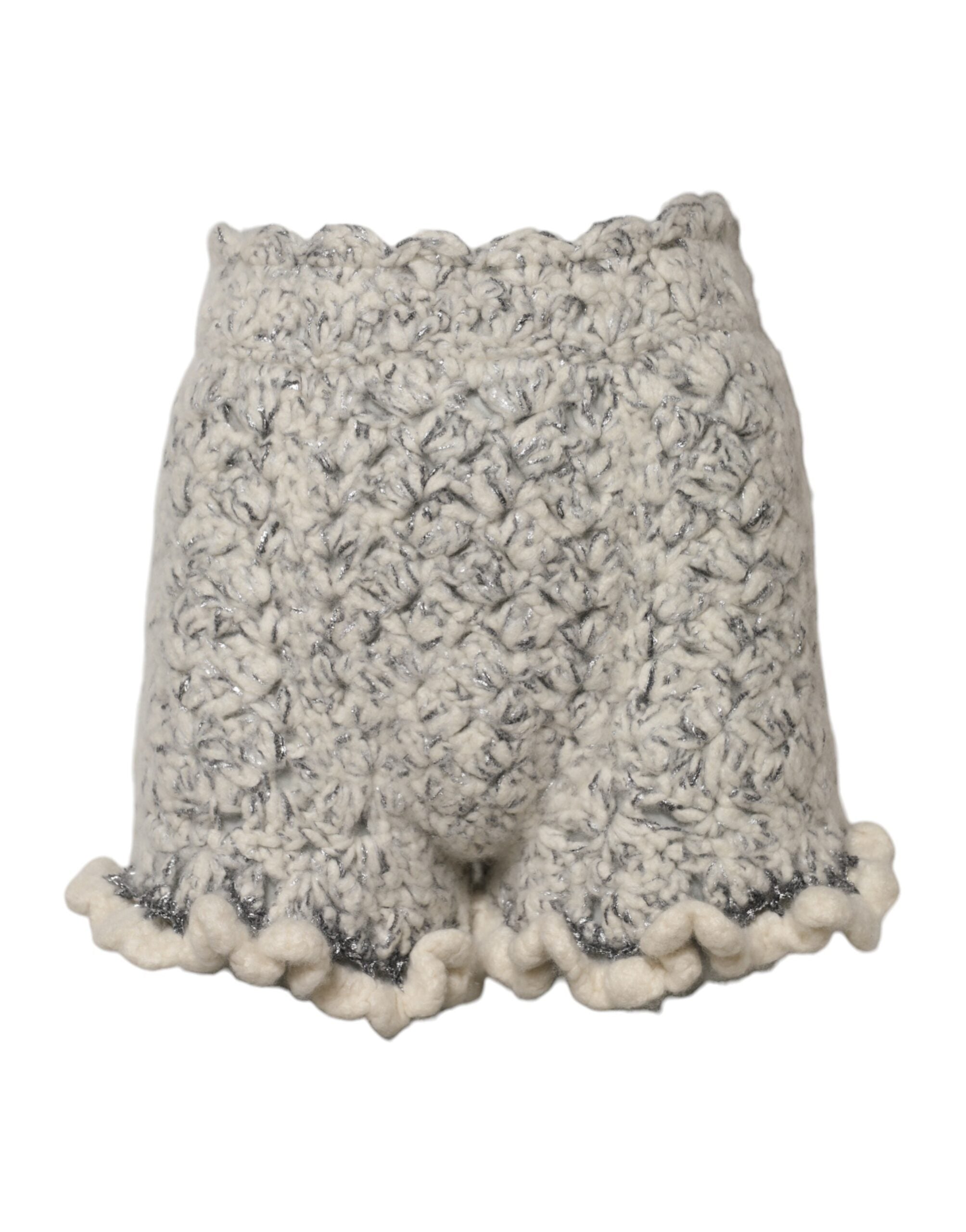Metallic Bouclé Knit Cashmere Shorts — White