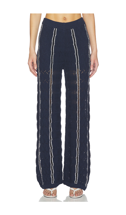 Central Park West Amber Novelty Stitch Sweater Pant in Navy. XS. Also in S, M
