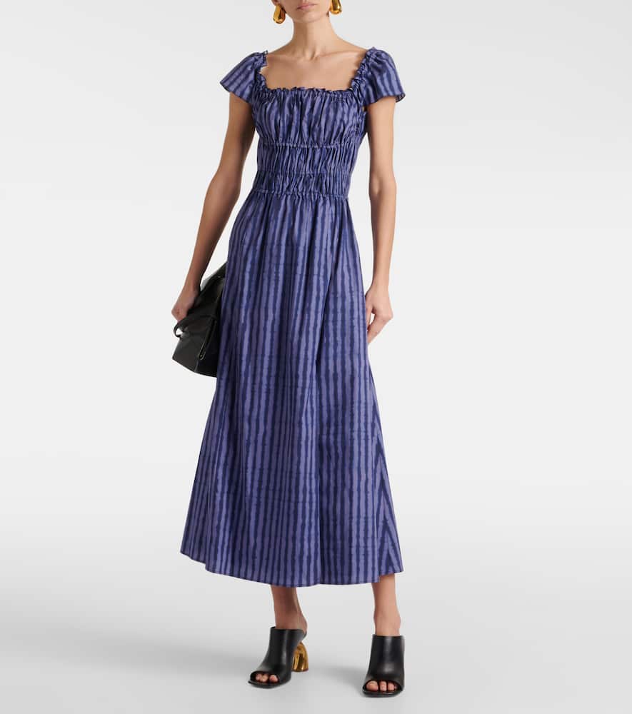 Ruched cotton-blend midi dress