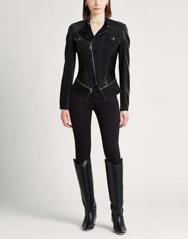 Woman Denim outerwear Black Size 10 Cotton, Elastane