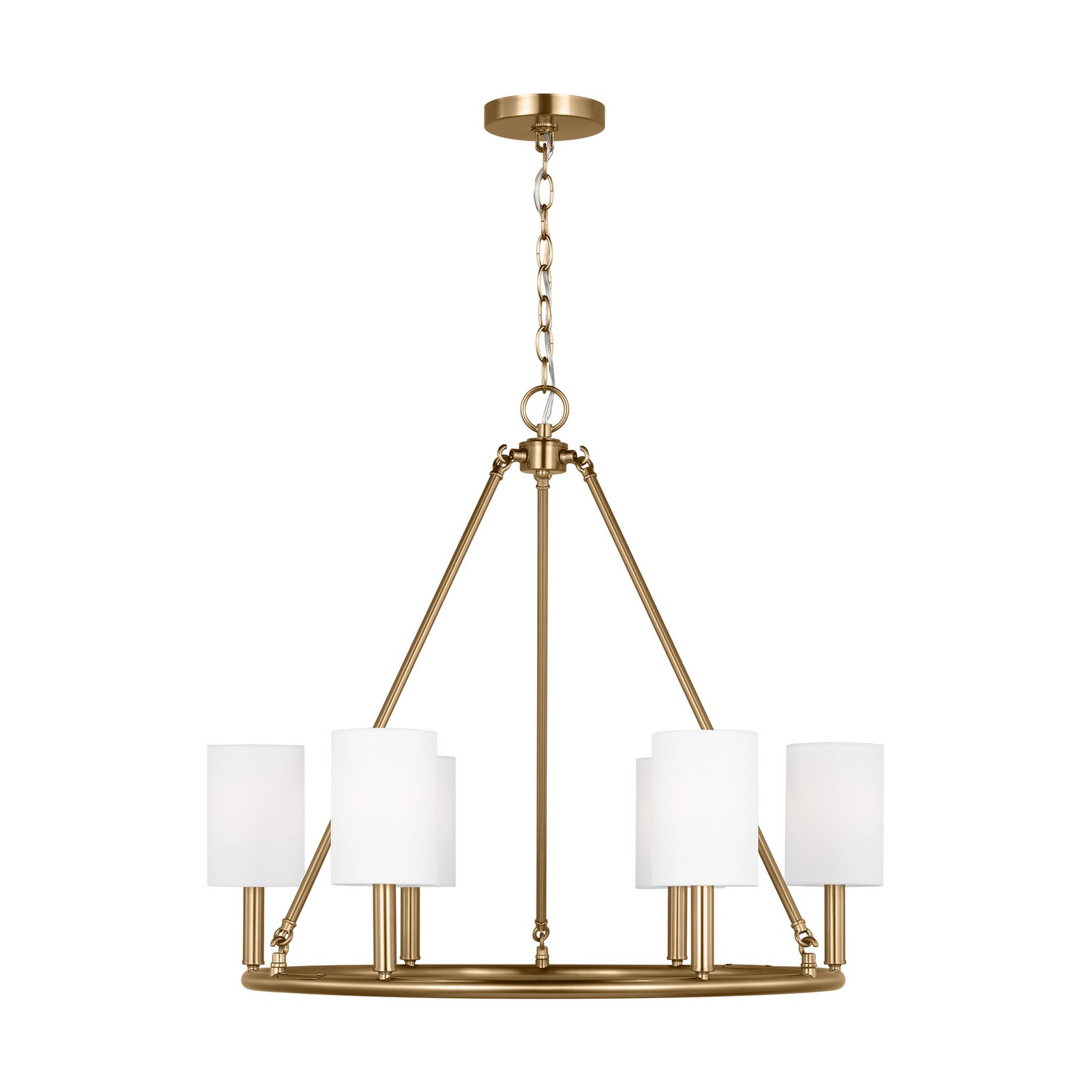 Satin Brass Six Light Chandelier from the Egmont Collection
