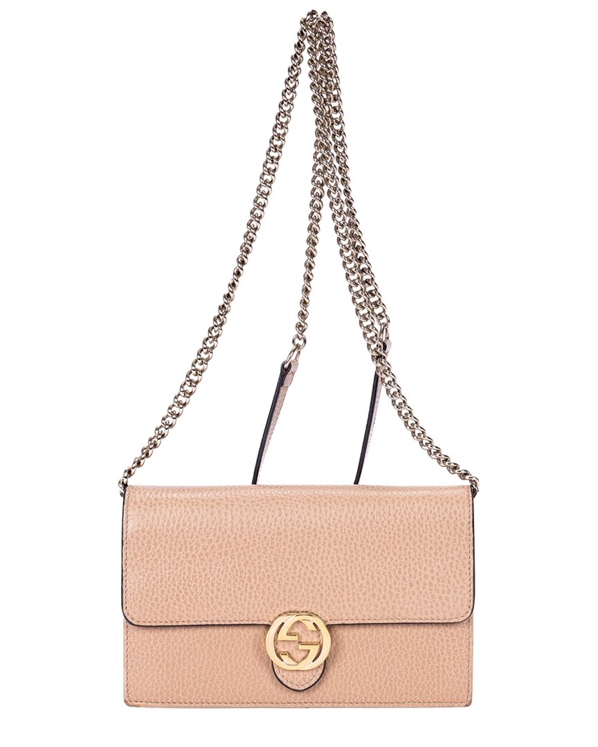 Beige Calfskin Grained Leather Interlocking G Chain Wallet (Authentic  Pre-Loved)