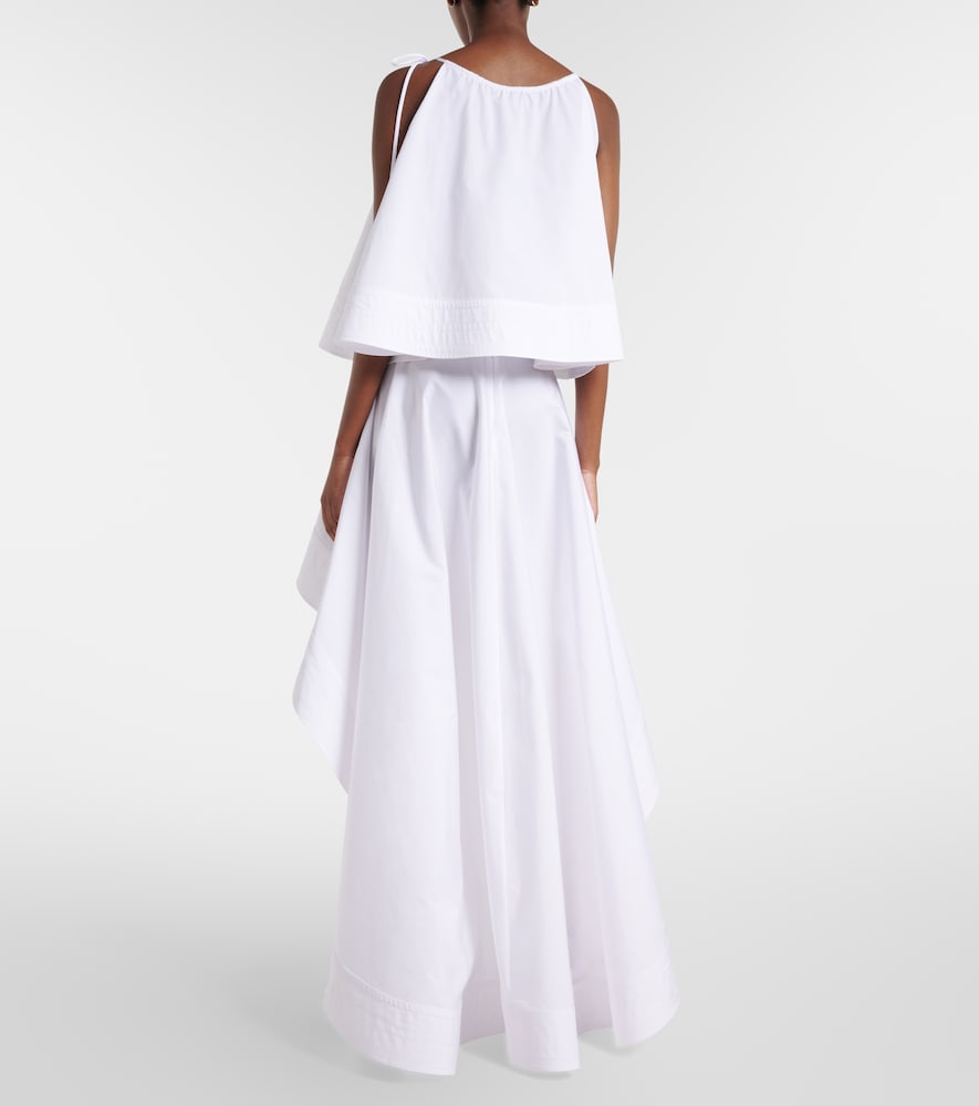 Asymmetric ruffled cotton poplin miniskirt