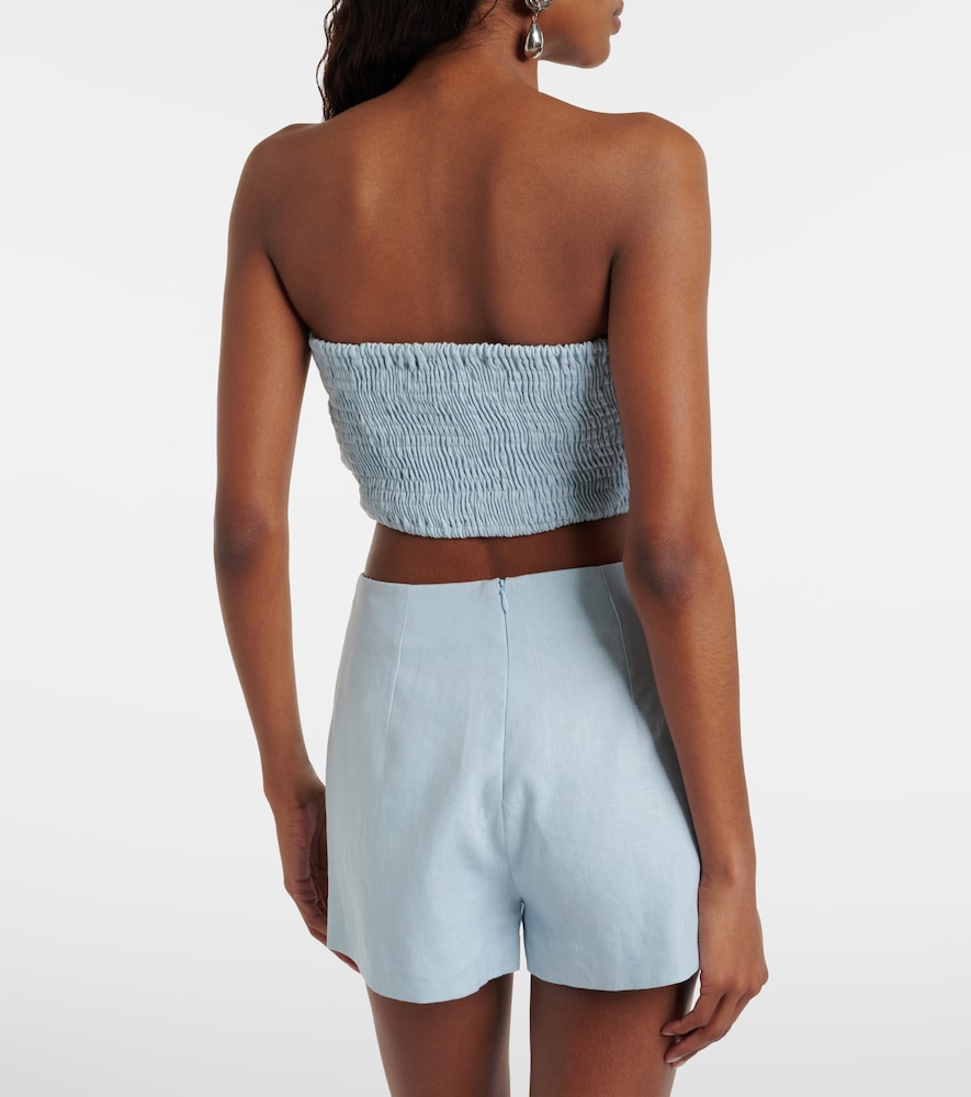 Antibes shirred linen crop top