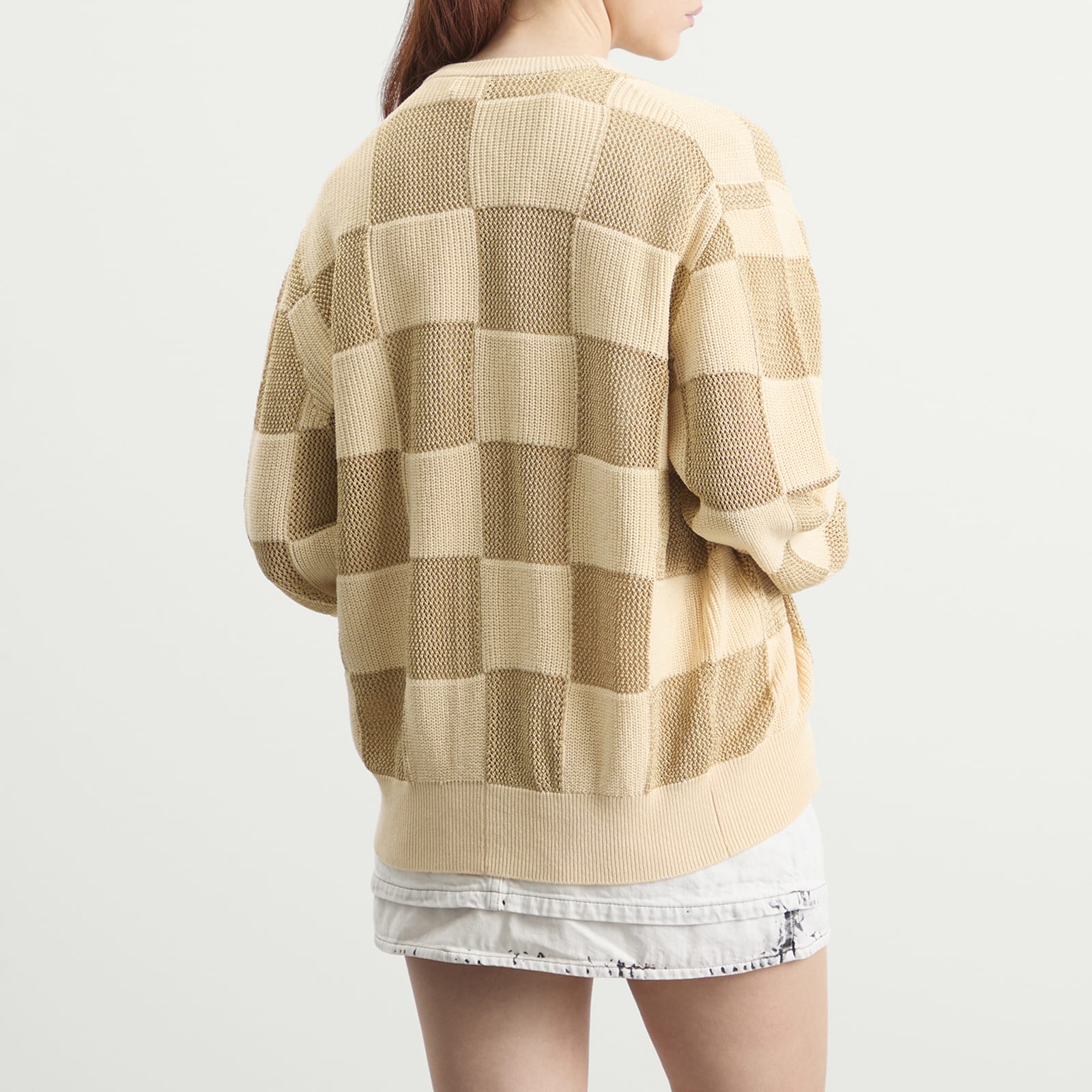 Women's TOGA Checkered Knit Cardigan in Beige