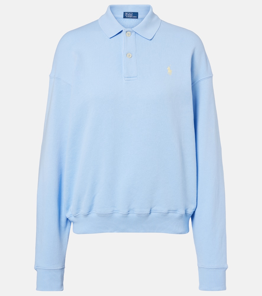 Cotton-blend fleece polo sweatshirt