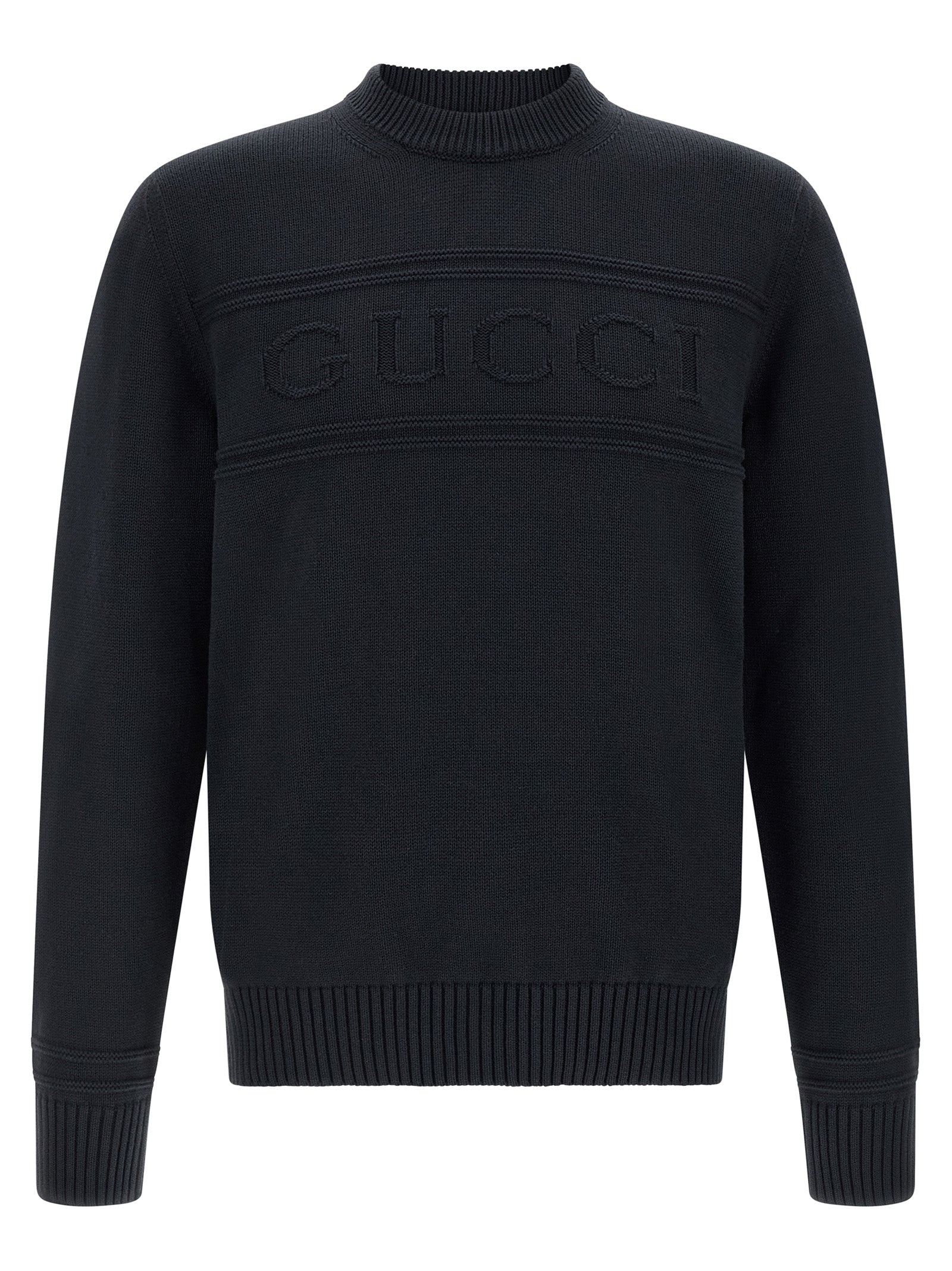 Logo-Embroidered Cotton and Wool Sweater — Black