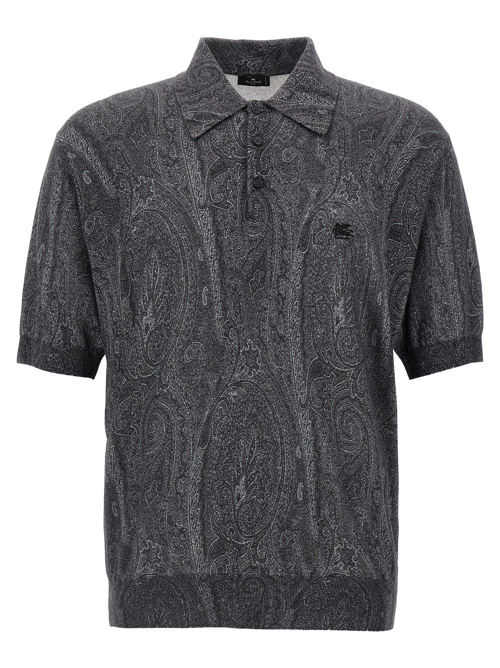 Paisley-Jacquard Silk-Cashmere Polo Shirt — Gray
