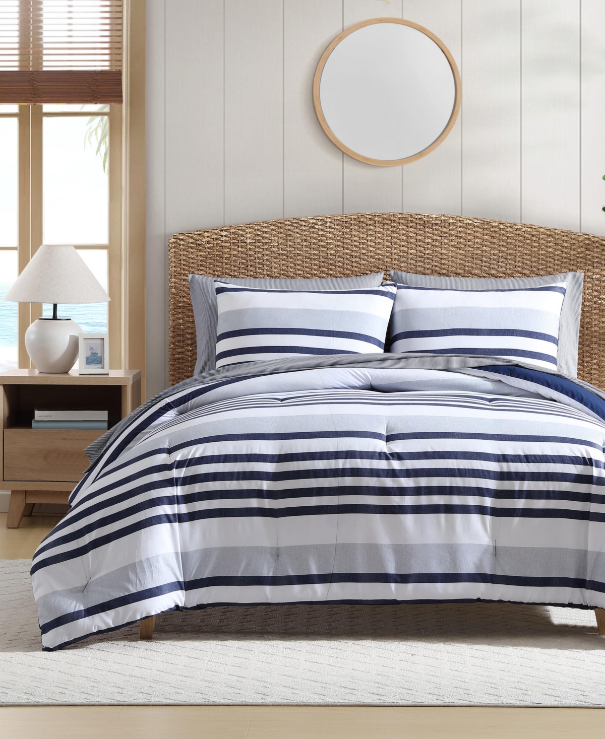 Palm Coast Stripe 7-Pc. Comforter Set, Queen - Blue, White