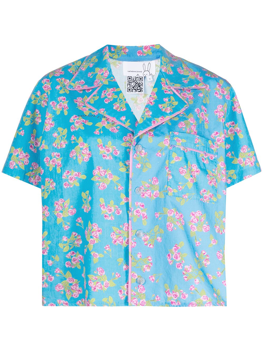 Floral-print short-sleeved shirt - Blue