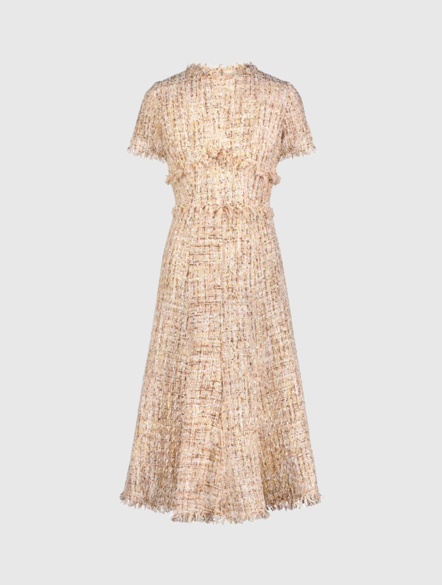 Boucle Short Sleeve A Line Midi Dress In Light Pink