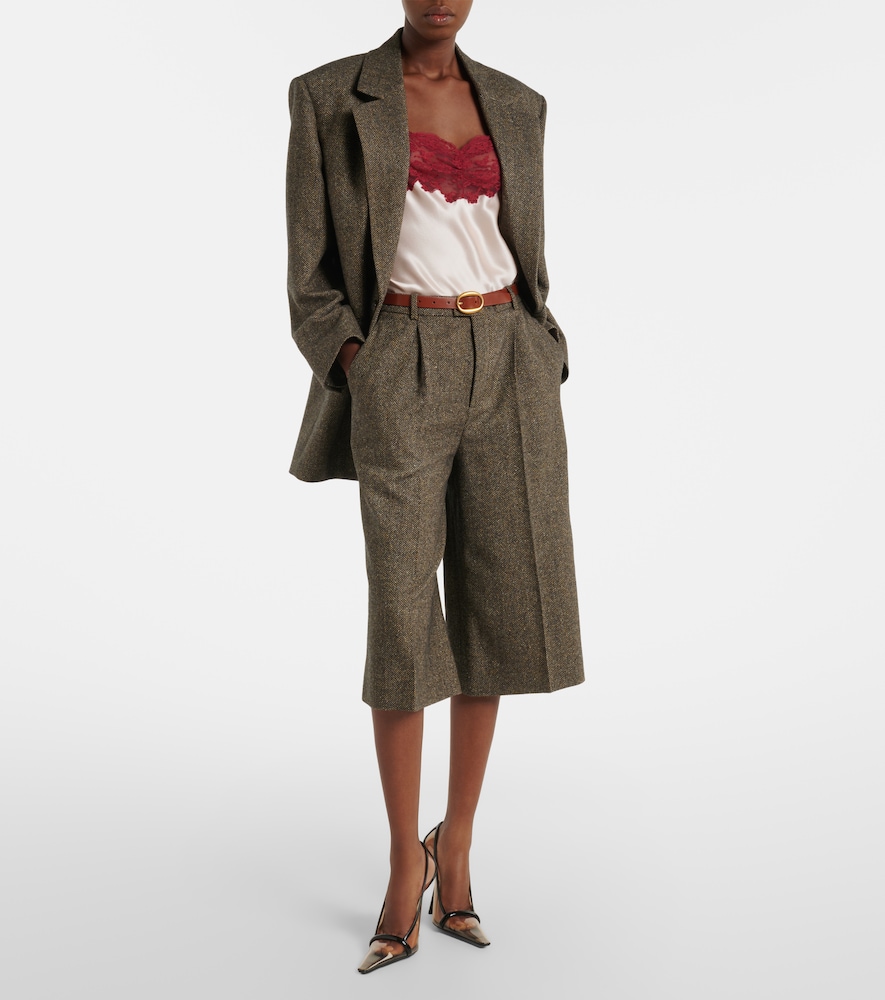Herringbone wool-blend Bermuda shorts