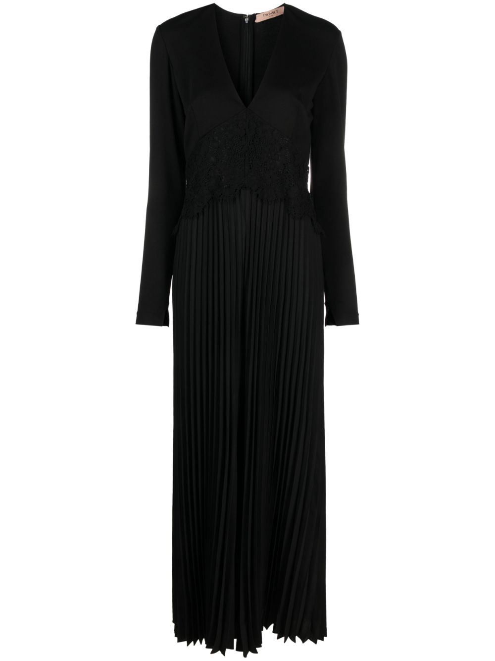 Lace-panel pleated jumpsuit - Black
