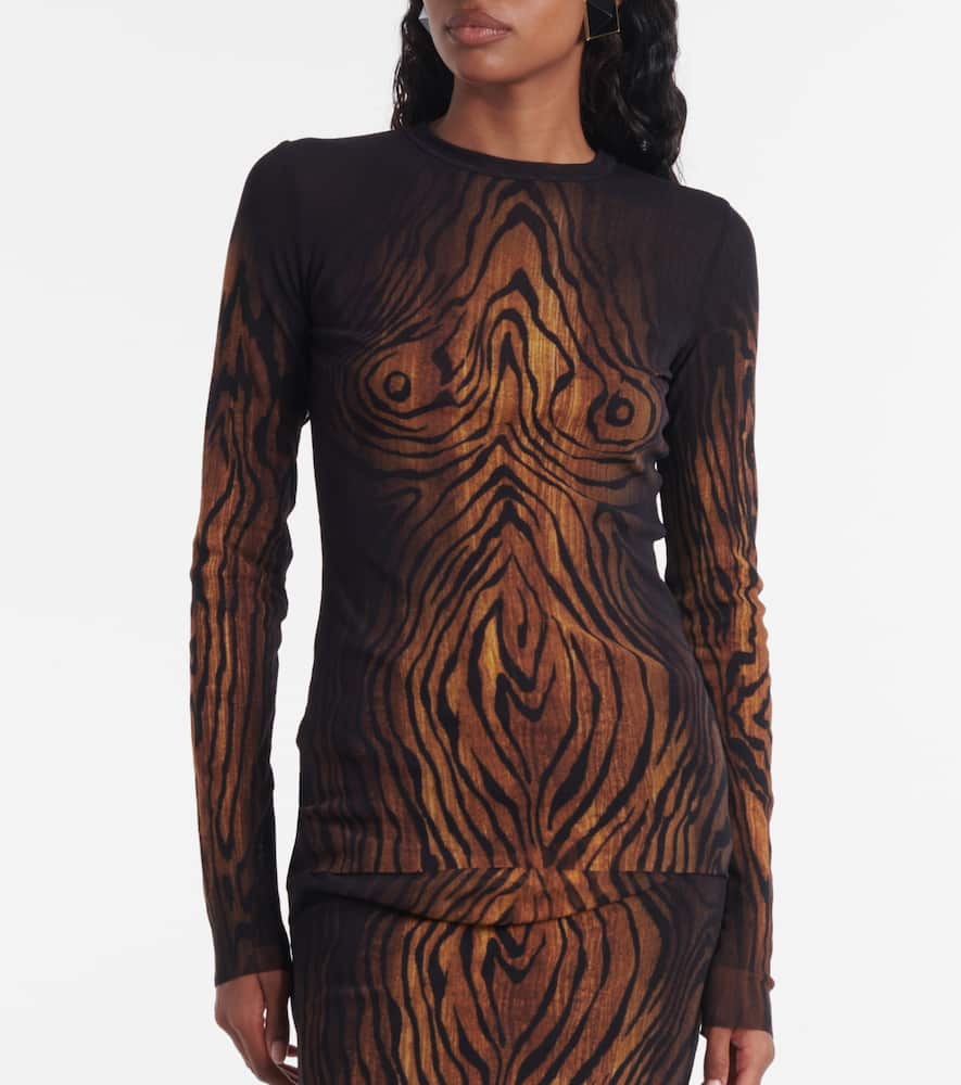 Wood trompe l'ail tulle top