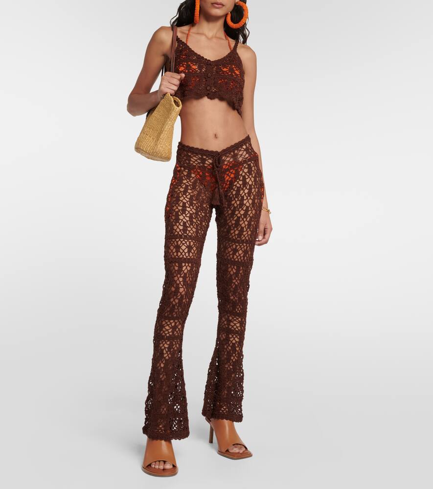 Mid-rise crochet cotton pants