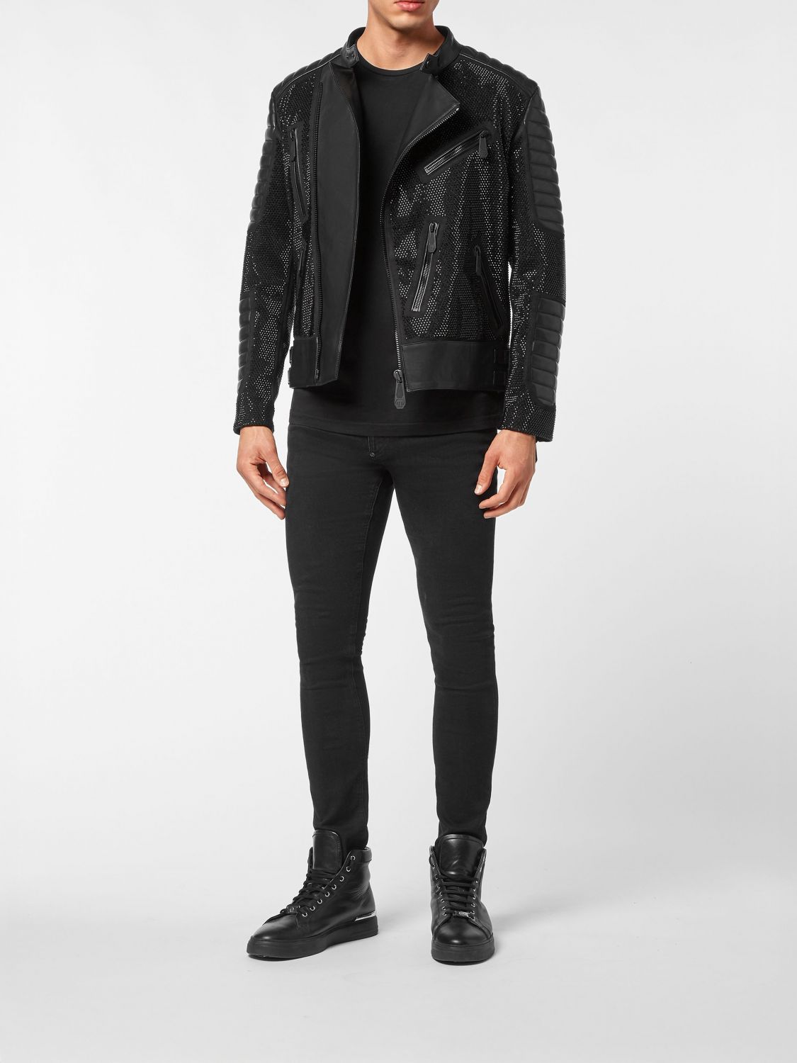 Leather disco biker jacket - Black