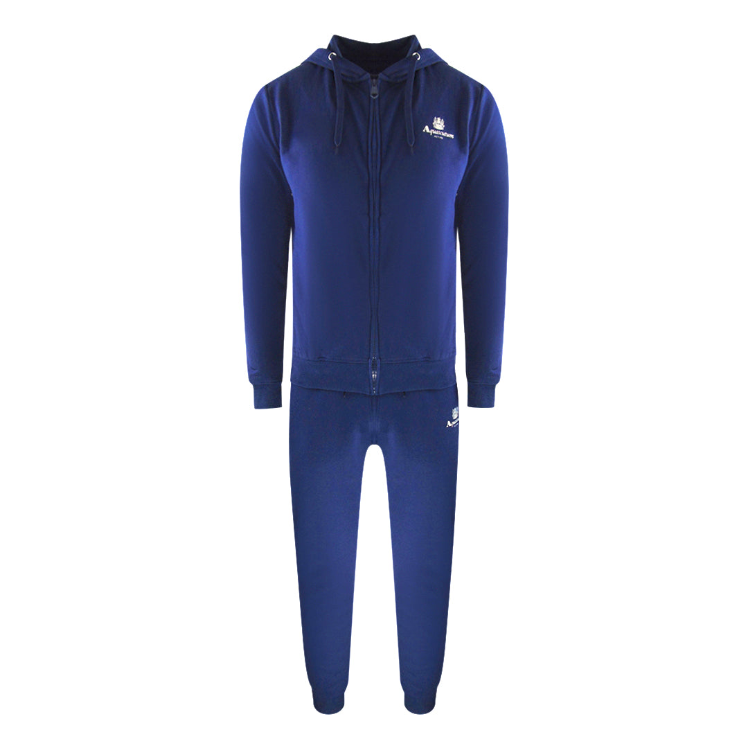 Aquascutum Mens Navy Blue Zip-up Hoodie And Track Pants Set Cotton