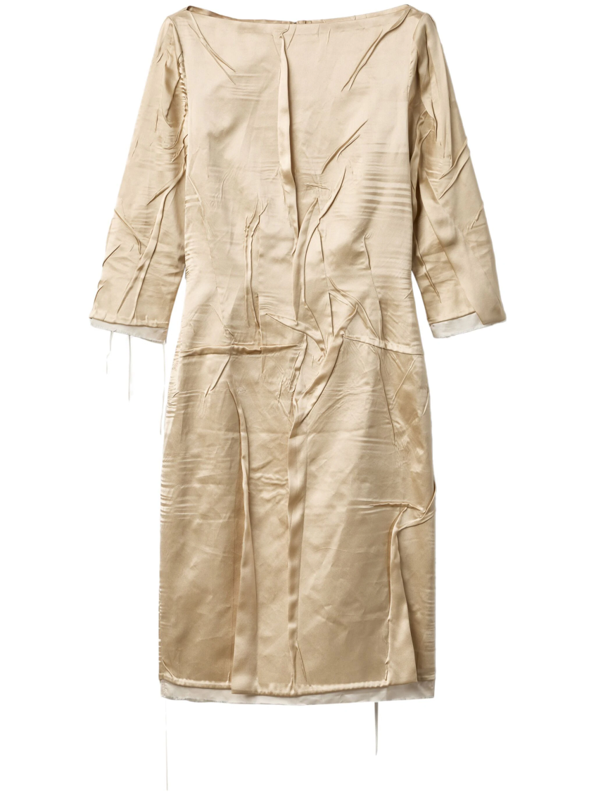 Beige Crepe Satin Silk Dress