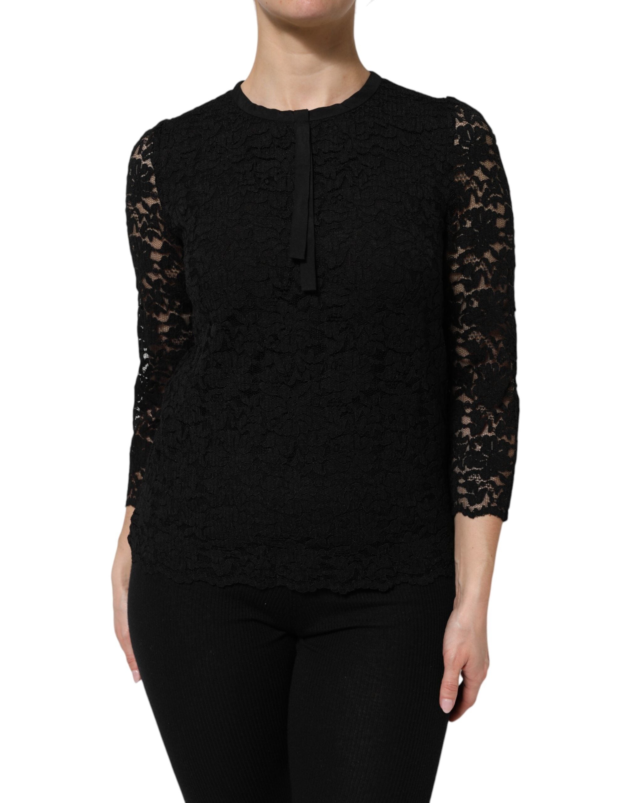 Lace Long-Sleeve Blouse — Black