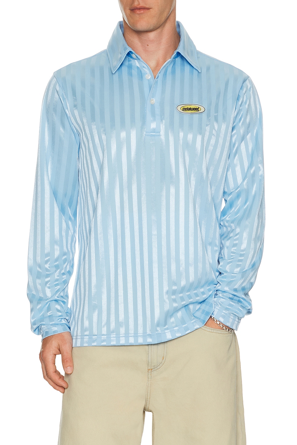 Metalwood Studio Longsleeve Player Polo in Sky - Baby Blue. L also in M, S, XL/1X
