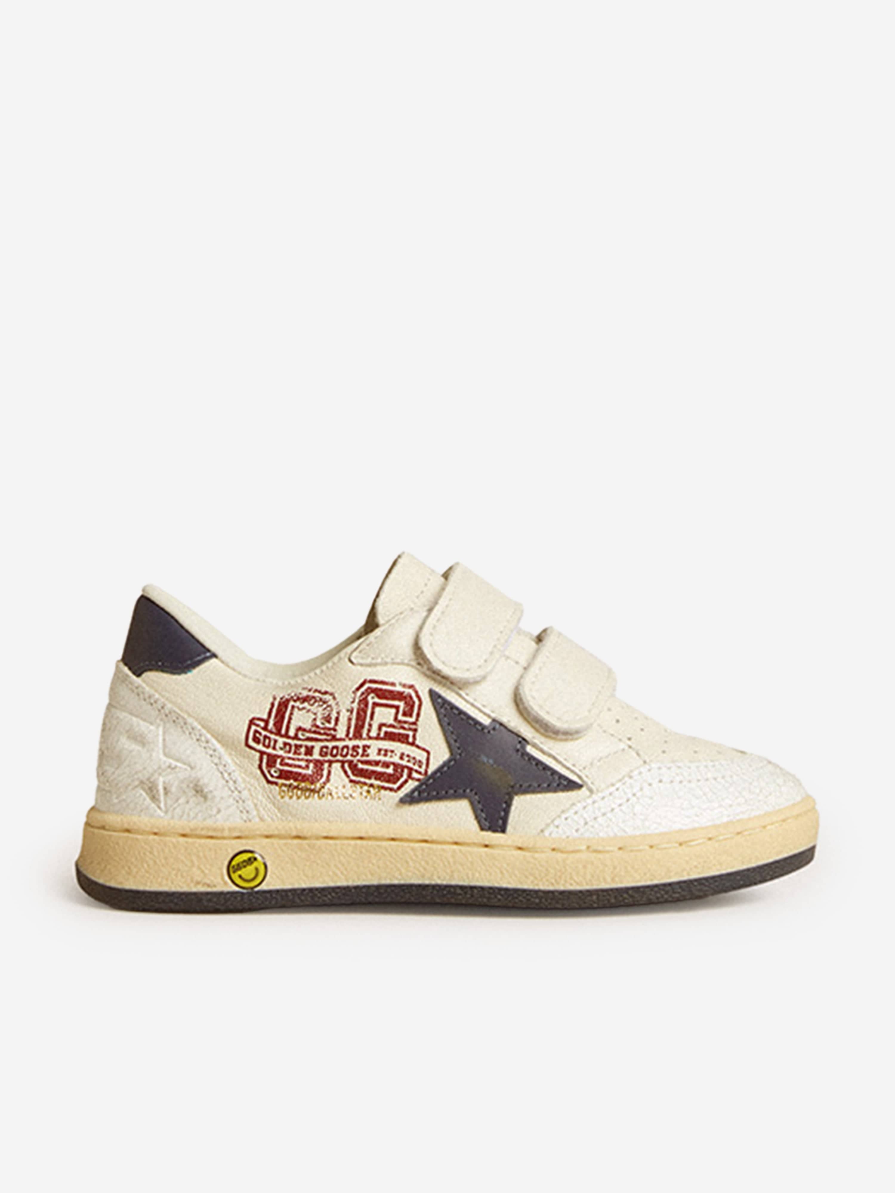 Golden Goose Boys Leather Ballstar Strap Trainers in White EU 20 UK 4 Blue