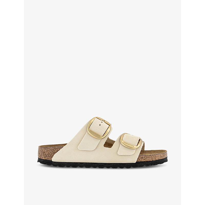 Womens Ecru Nubuck Arizona Big-buckle Two-strap Leather Sandals