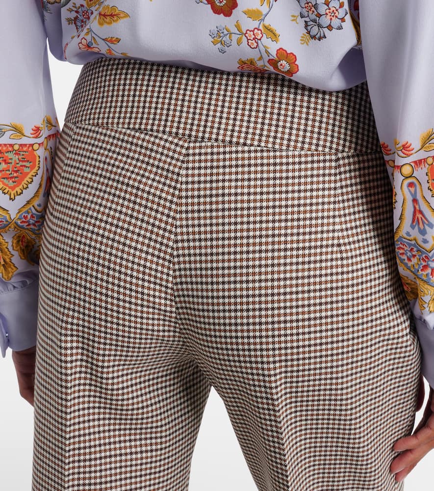 Checked wool-blend cropped flared pants