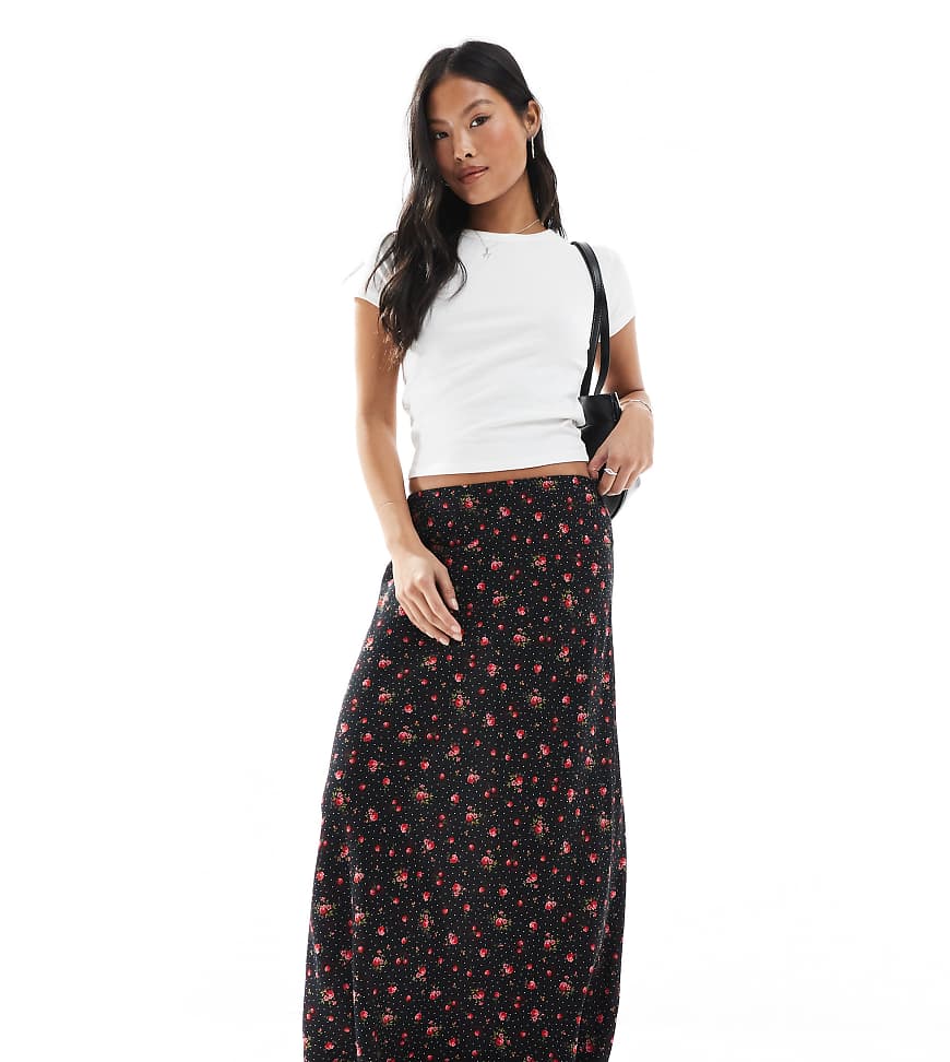 Miss Selfridge Petite spun maxi skirt in black/heart print-Multi