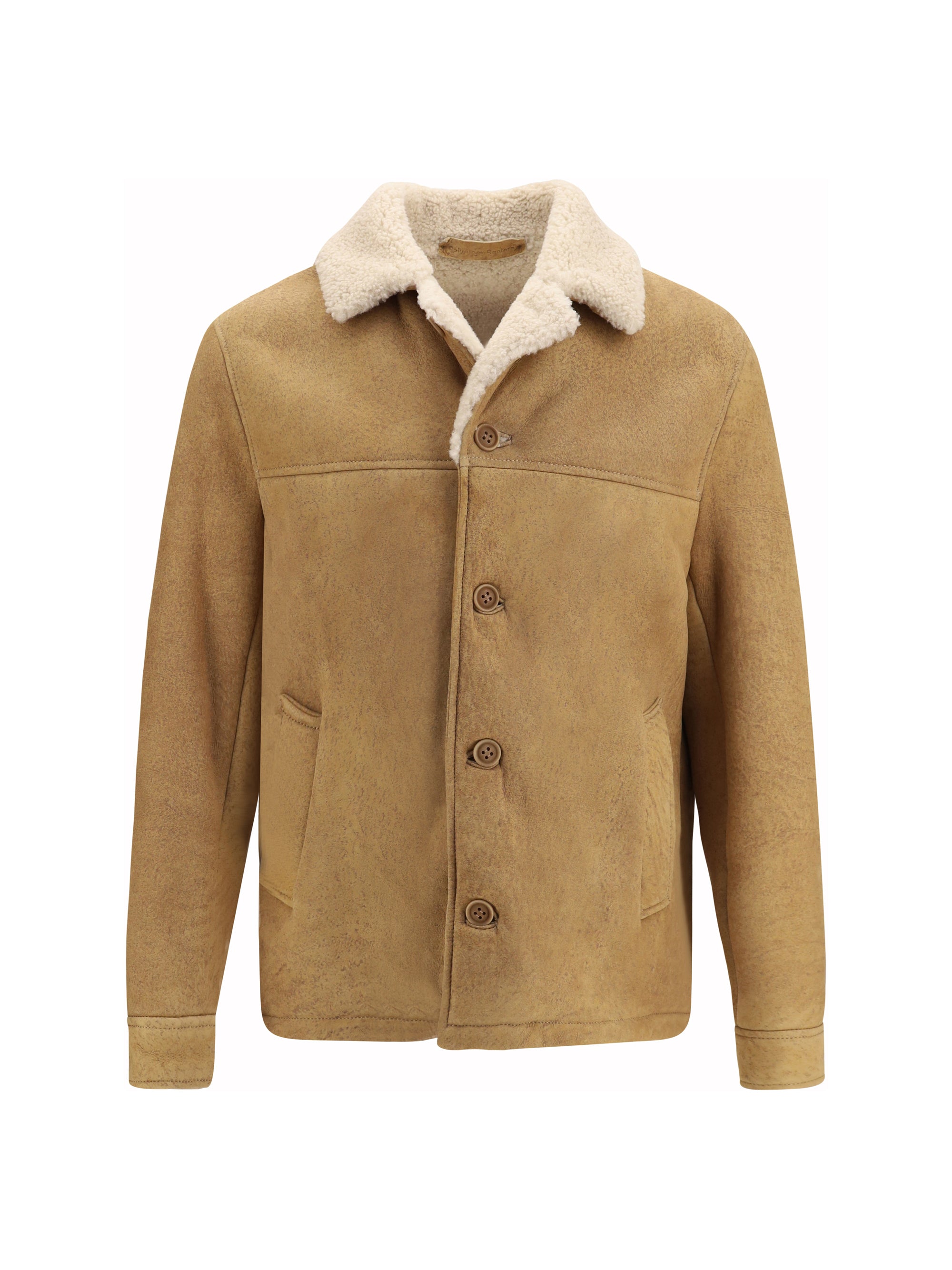 Sheepskin Leather with Sherpa Lining Jacket — Beige