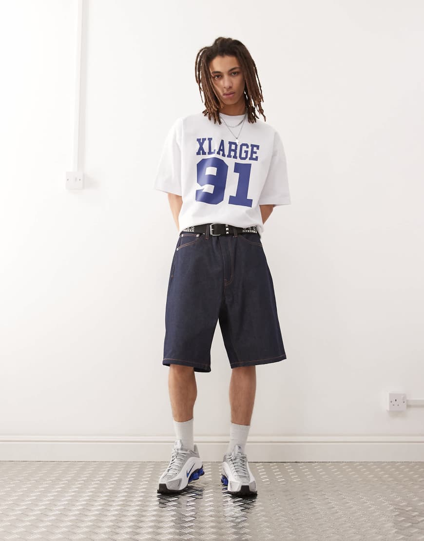 Baggy jorts with back pocket OG logo embroidery in rinse-Blue
