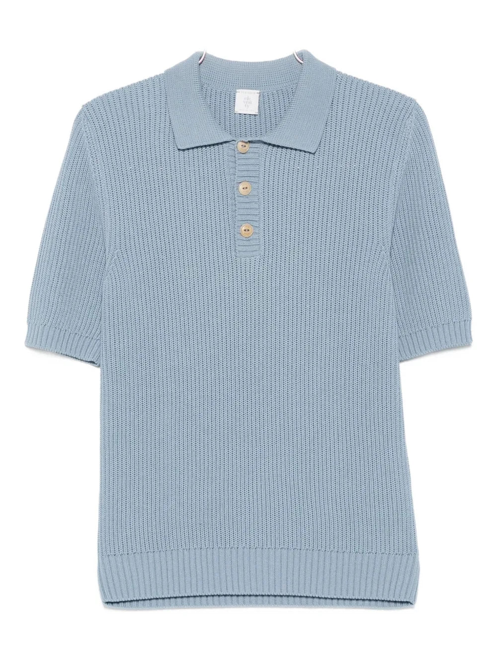 Ribbed Cotton Polo Shirt — Light Blue