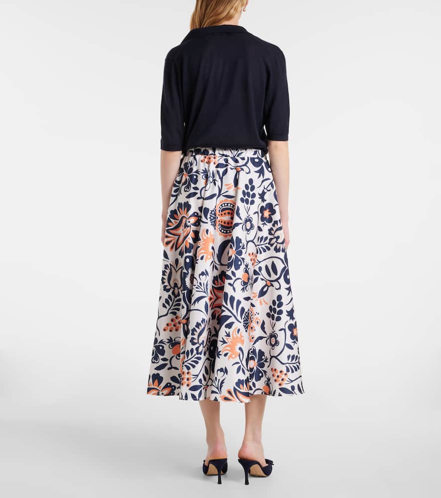 Printed satin midi skirt