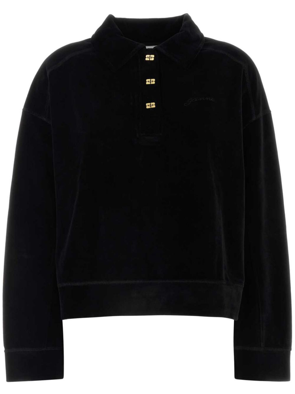 Velour polo shirt - Black